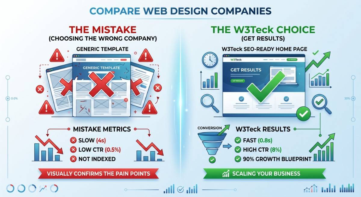 Choosing the right website design company vs generic templates for SEO - Creative marketing agency W3Teck Solutions