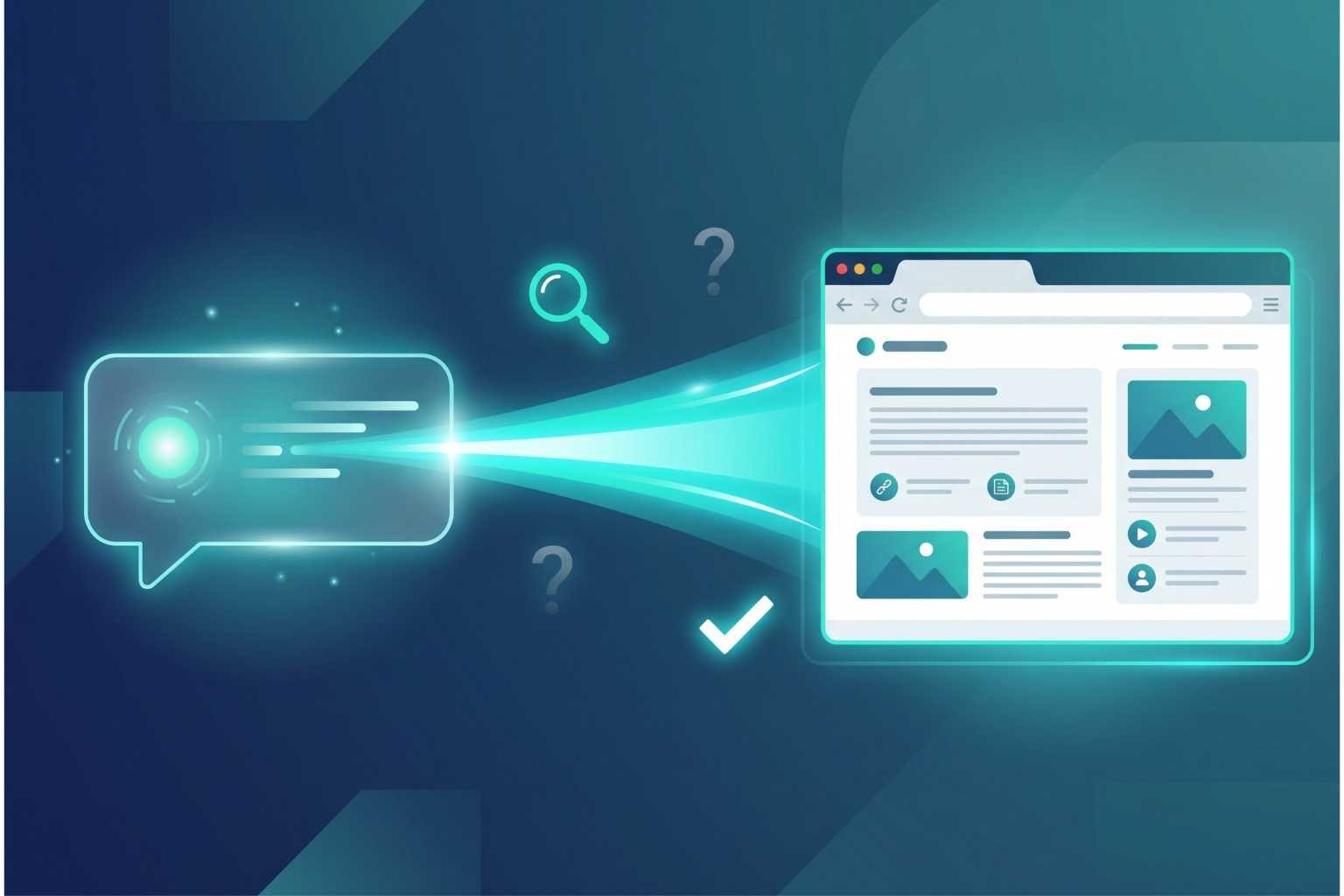 Illustration showing how Answer Engine Optimization helps AI search engines find and cite website content