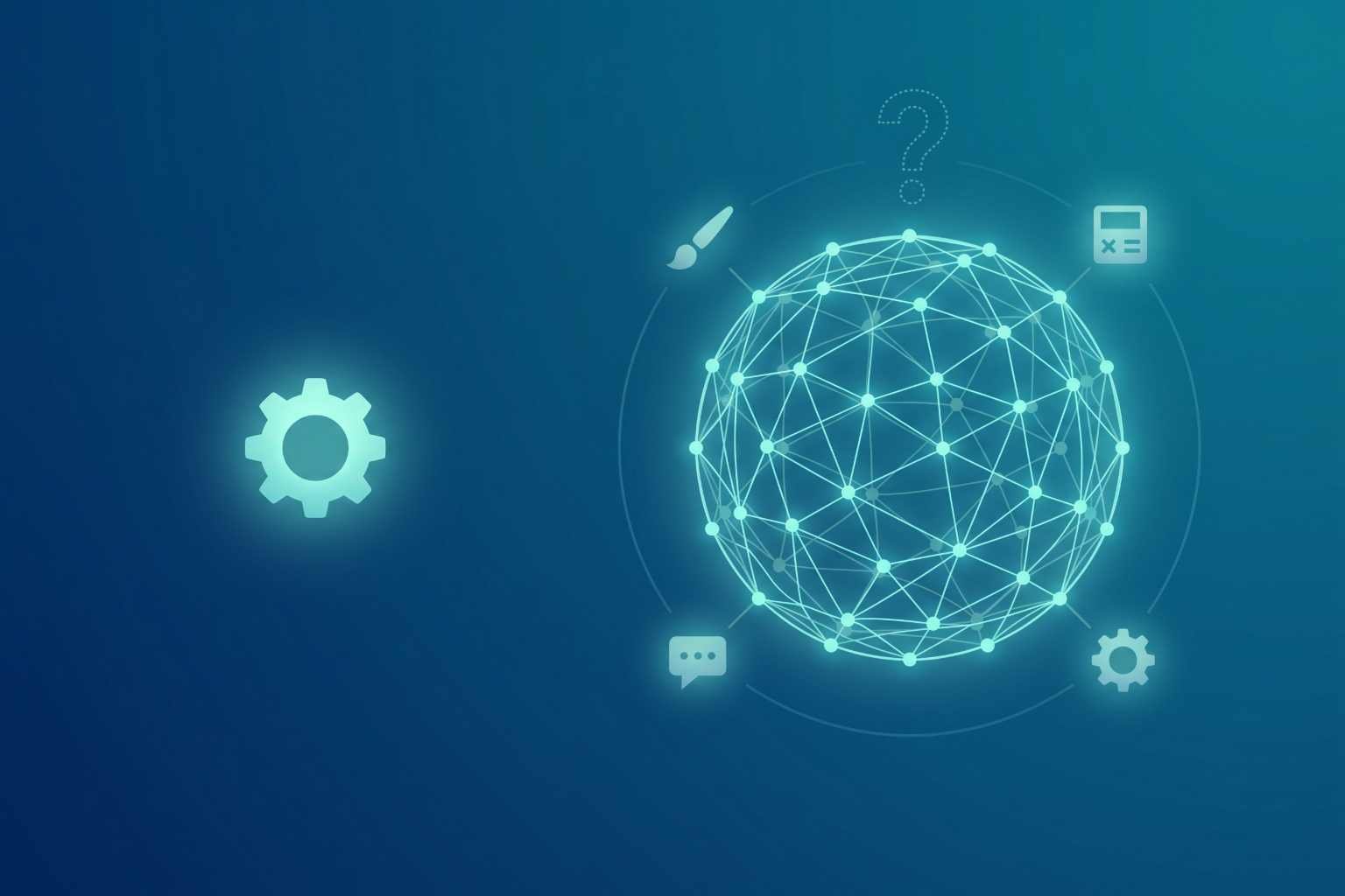 Illustration comparing a narrow AI task icon to a large interconnected network representing artificial general intelligence